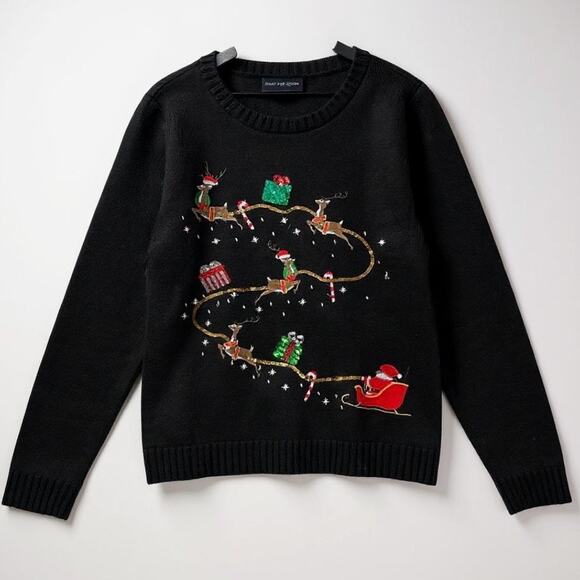 Karen Scott Black Holiday Embroidered Sweater Women’s XL Christmas Pullover NWT - Picture 1 of 7